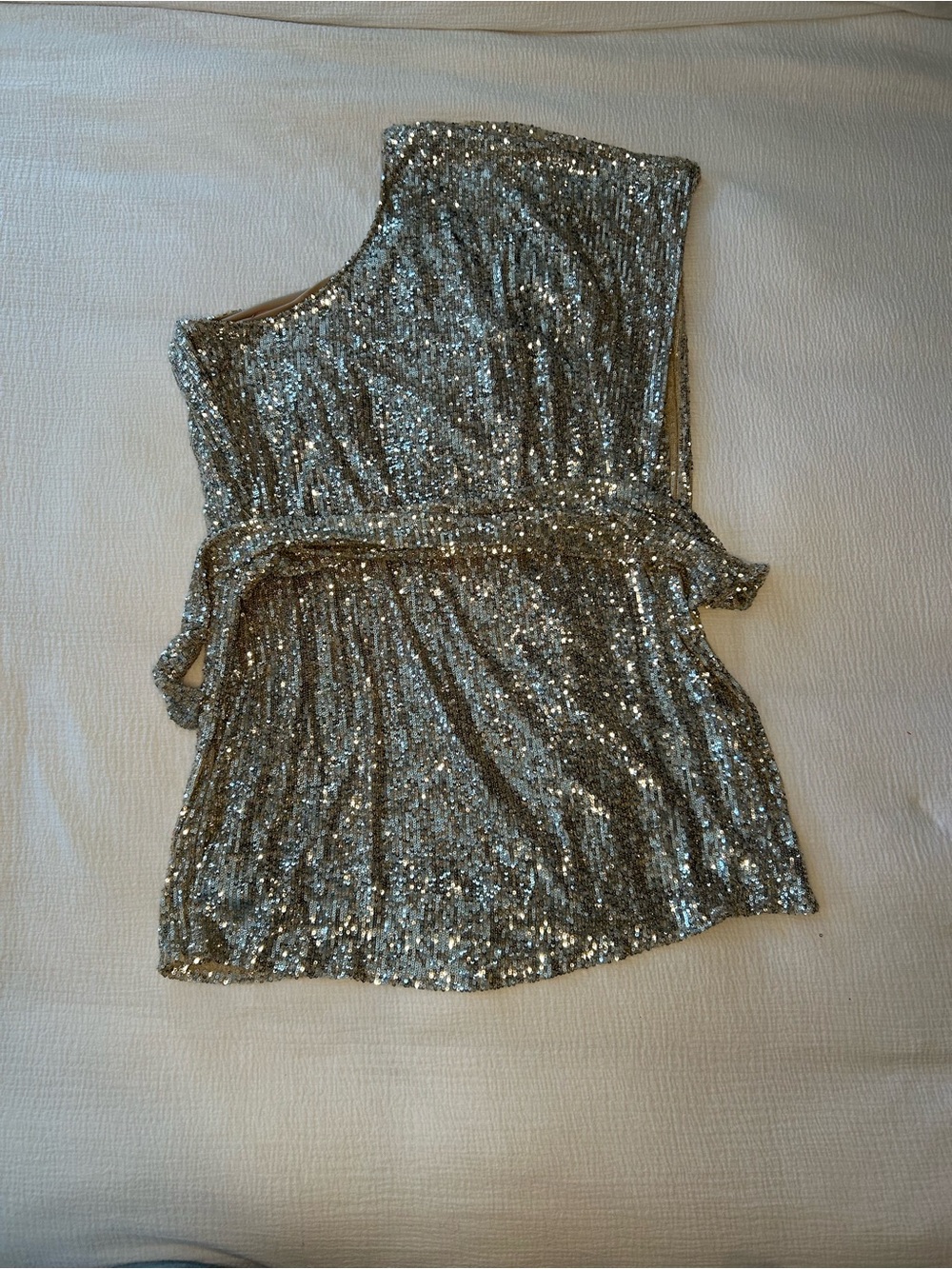 Show Me Your MuMu Silver One-Shoulder Sequin Tank